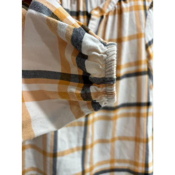 Women's LOFT Outlet Plaid Peasant Top, XS, Ivory Navy Yellow - Picture 4 of 5